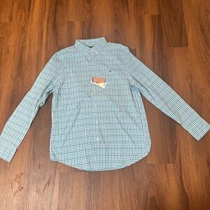 Vineyard Vines Green Blue and White Plaid Shirt
